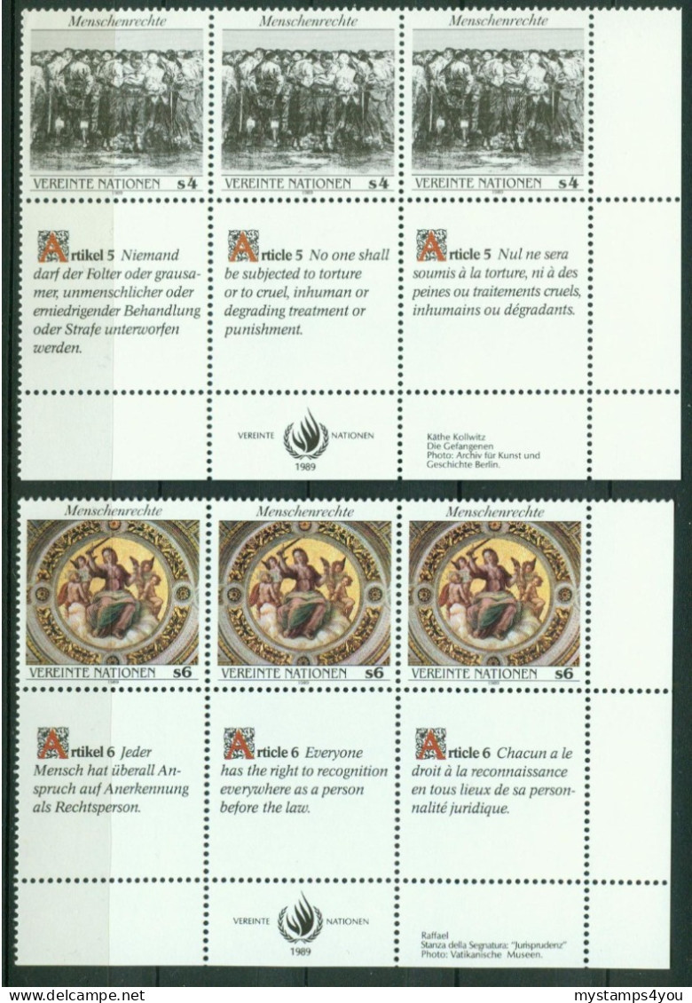 Bm UN Vienna (UNO) 1990 MiNr 96-97 Zf (in 3 Languages Se-tenant) MNH | Declaration Of Human Rights #kar-1006-3 - Unused Stamps