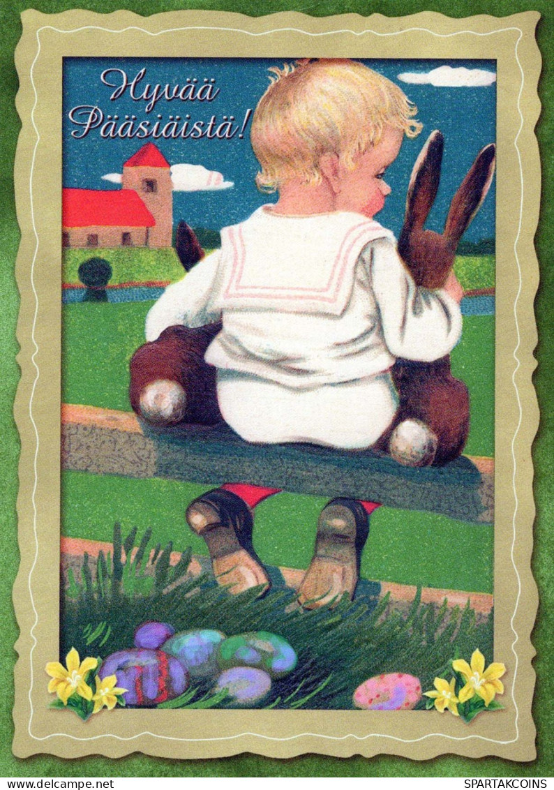 PÂQUES ENFANTS ŒUF Vintage Carte Postale CPSM #PBO274.A - Easter