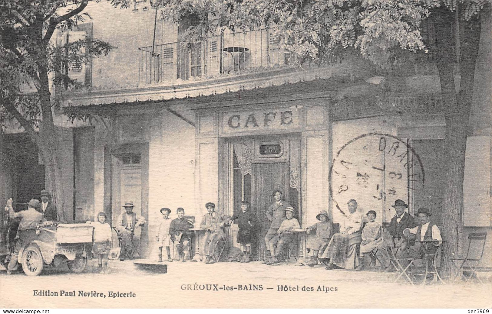 GREOUX-les-BAINS (Basses-Alpes) - Hôtel Des Alpes - Café, Automobile - Voyagé 1922 (2 Scans) - Gréoux-les-Bains