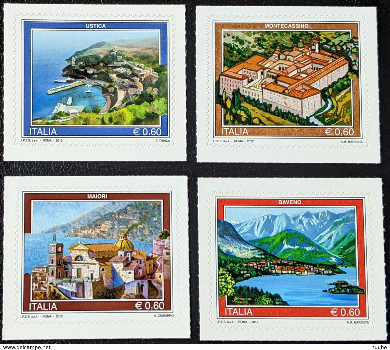 Italy, 2012, Mi 3542-3545, Tourist Attractions, Baveno, Montecassino, Maiori, Ustica, 4v Self Adhesive, MNH - 2011-20:  Nuevos