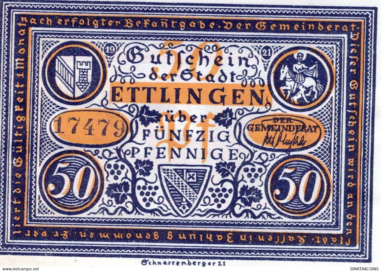 50 PFENNIG 1921 Stadt ETTLINGEN Baden UNC DEUTSCHLAND Notgeld Banknote #PB379 - Lokale Ausgaben