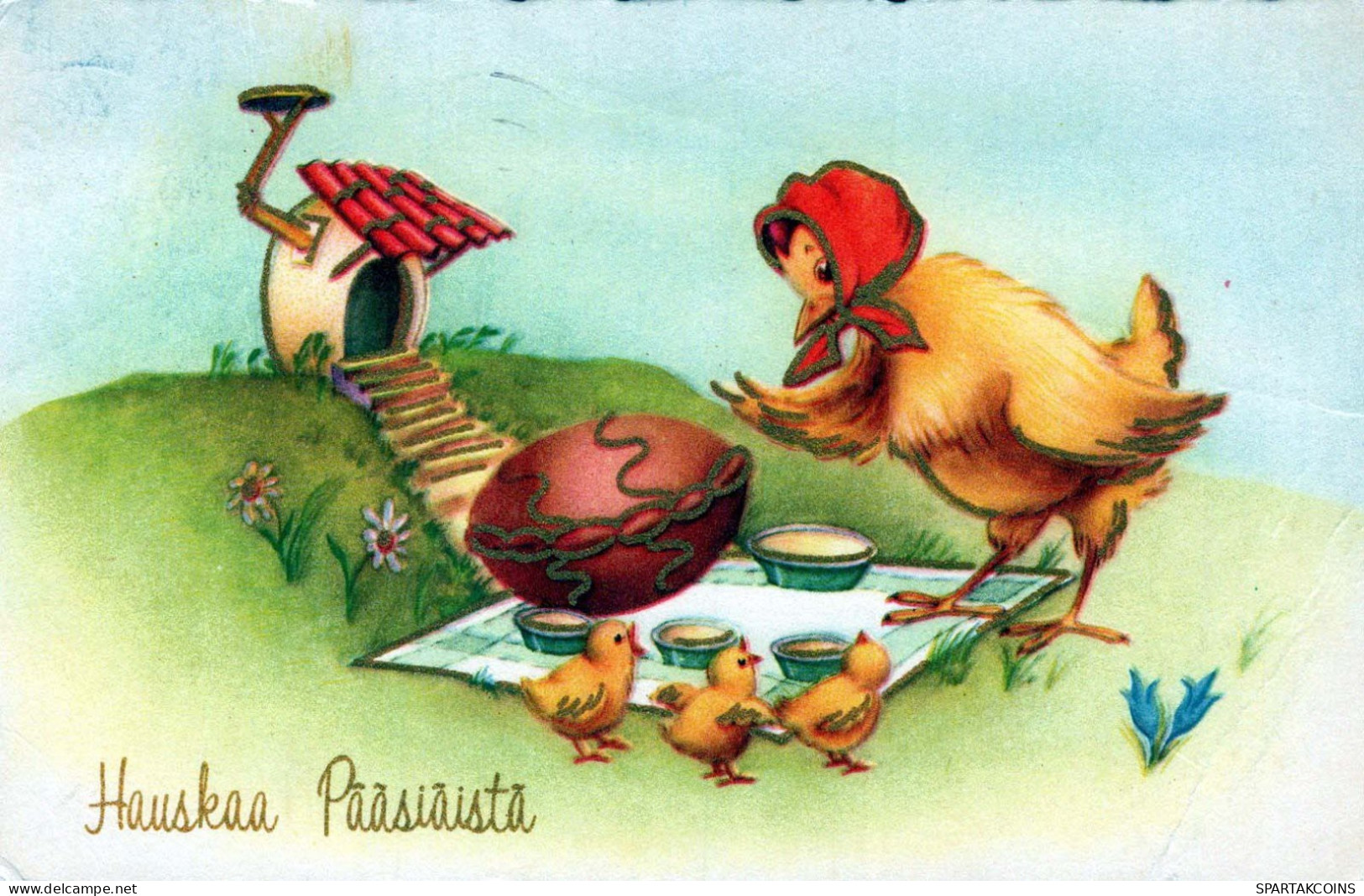 OSTERN HUHN EI Vintage Ansichtskarte Postkarte CPA #PKE425.A - Pasen