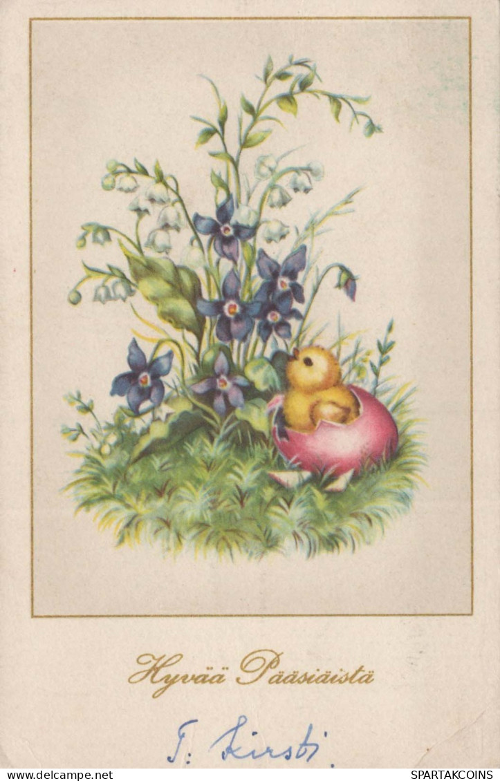 EASTER FLOWERS CHICKEN EGG Vintage Postcard CPA #PKE451.A - Pasen