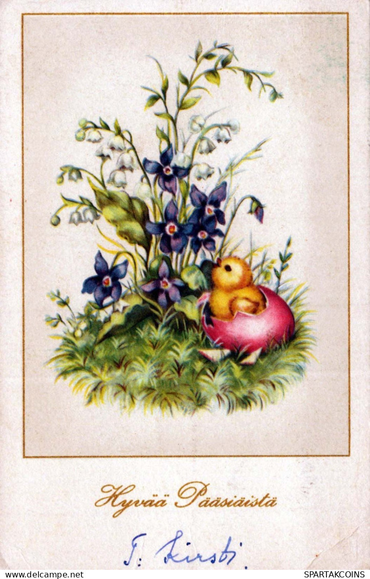 EASTER FLOWERS CHICKEN EGG Vintage Postcard CPA #PKE451.A - Pasen