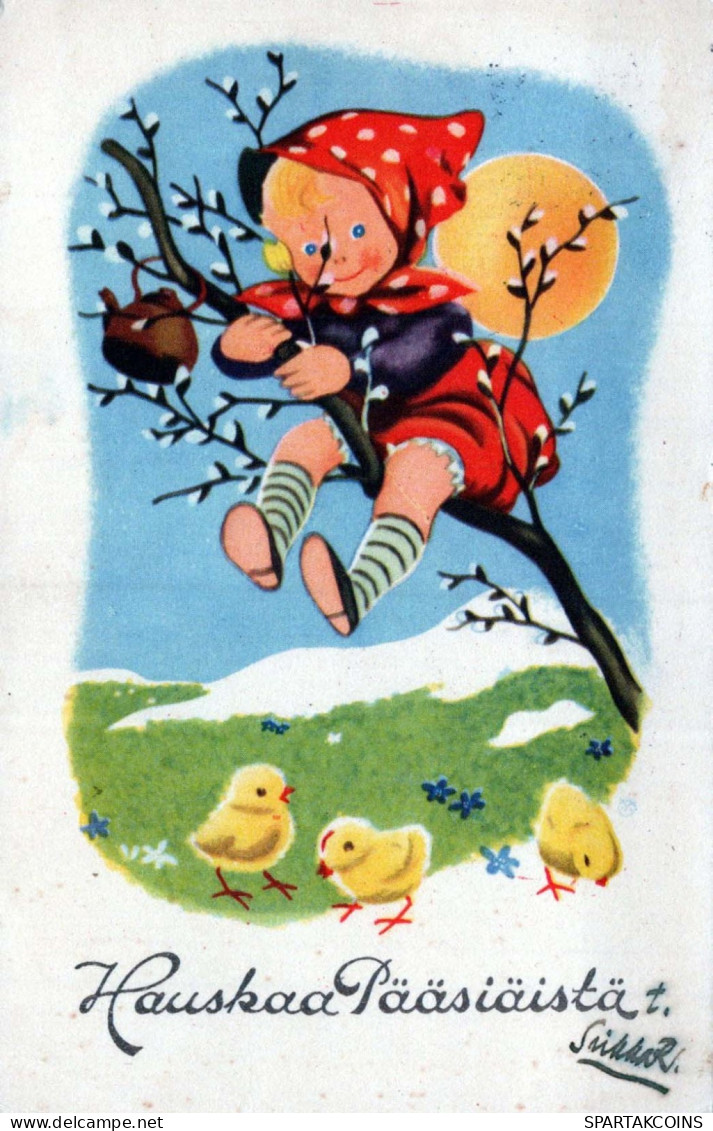 OSTERN HUHN EI KINDER Vintage Ansichtskarte Postkarte CPA #PKE295.A - Pasen