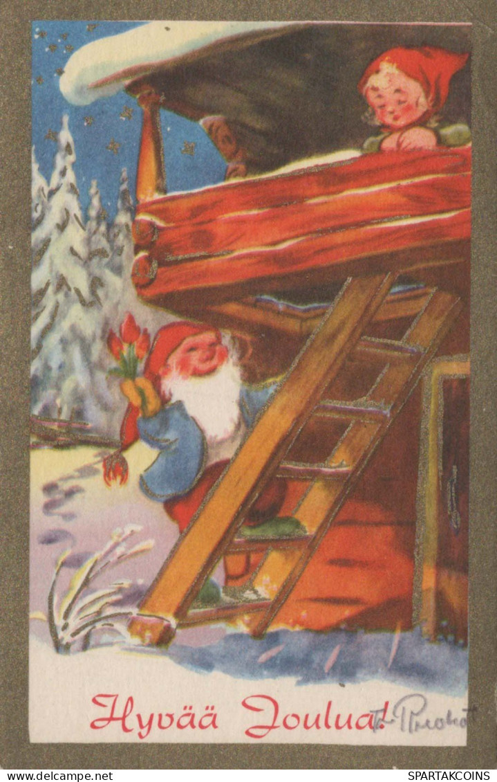 SANTA CLAUS Happy New Year Christmas GNOME Vintage Postcard CPSMPF #PKD475.A - Santa Claus