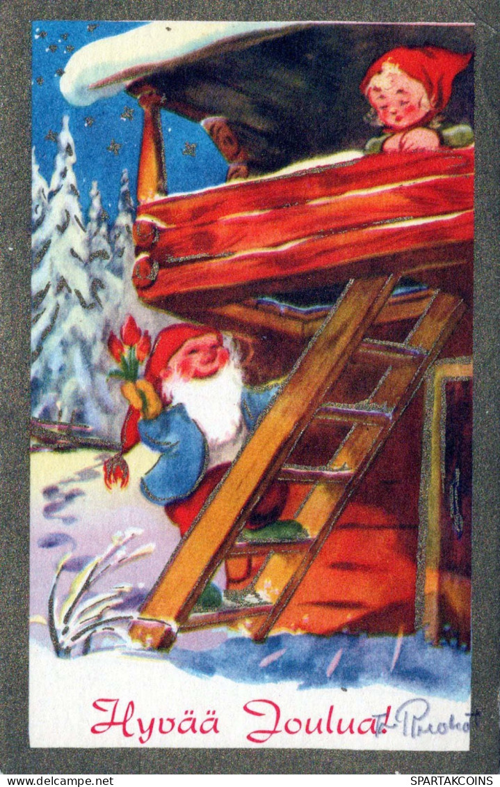 SANTA CLAUS Happy New Year Christmas GNOME Vintage Postcard CPSMPF #PKD475.A - Kerstman
