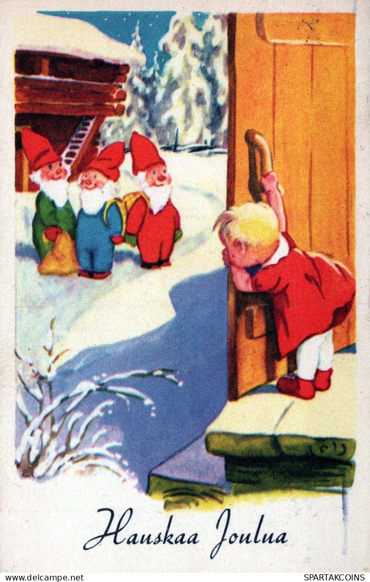 PAPÁ NOEL Feliz Año Navidad GNOMO Vintage Tarjeta Postal CPSMPF #PKD346.A - Santa Claus