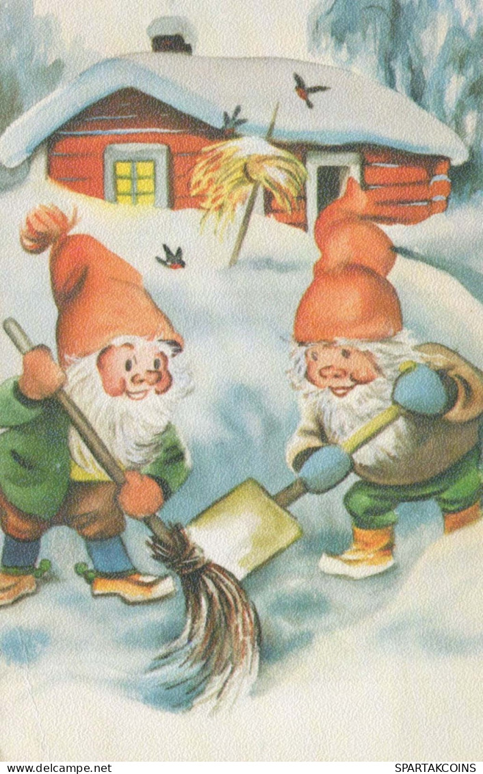 SANTA CLAUS Happy New Year Christmas GNOME Vintage Postcard CPSMPF #PKD445.A - Santa Claus