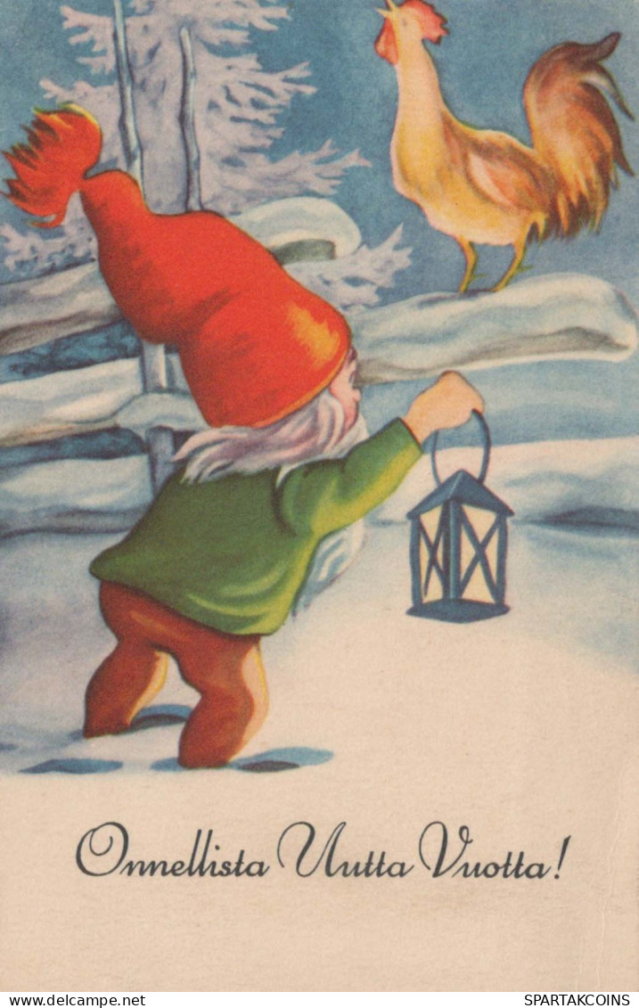 SANTA CLAUS Happy New Year Christmas GNOME Vintage Postcard CPSMPF #PKD315.A - Kerstman