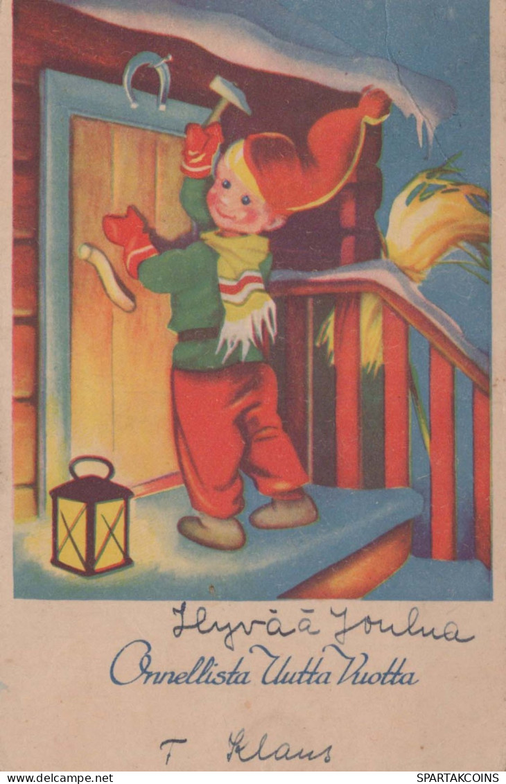 SANTA CLAUS Happy New Year Christmas GNOME Vintage Postcard CPSMPF #PKD290.A - Kerstman