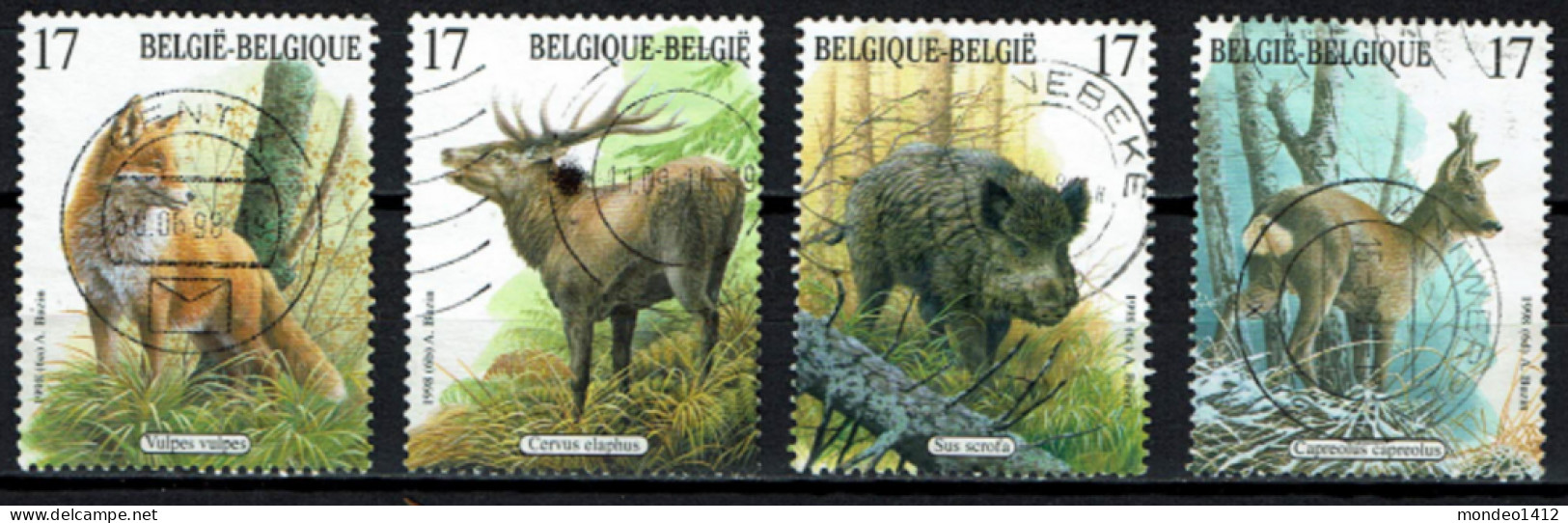 België 1998 OBP 2748/2751 - Y&T 2748/51 - Mammifères Des Ardennes, Renard, Le Sanglier, Le Chevreuil, Le Cerf élaphe - Gebruikt