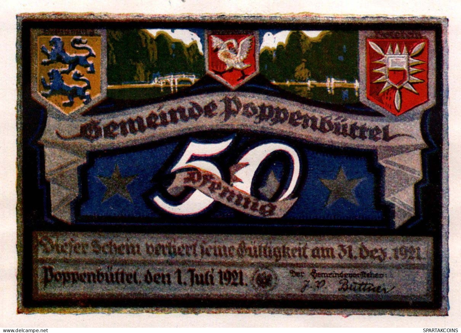 50 PFENNIG 1921 Stadt POPPENBÜTTEL Schleswig-Holstein UNC DEUTSCHLAND #PB682 - [11] Emissions Locales