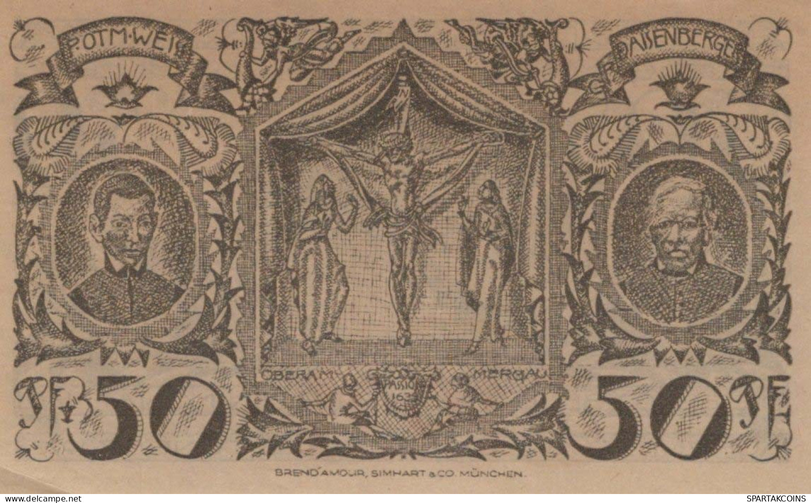 50 PFENNIG 1921 Stadt OBERAMMERGAU Bavaria DEUTSCHLAND Notgeld Banknote #PF568 - [11] Local Banknote Issues
