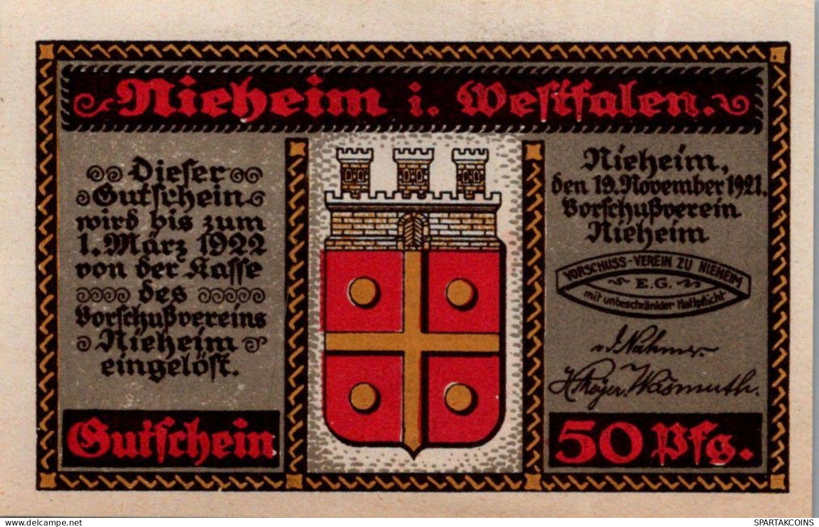 50 PFENNIG 1921 Stadt NIEHEIM Westphalia UNC DEUTSCHLAND Notgeld Banknote #PI128 - [11] Local Banknote Issues