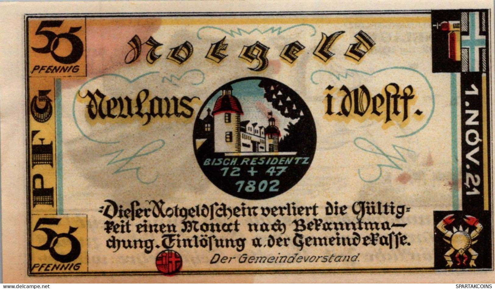 50 PFENNIG 1921 Stadt NEUHAUS IN WESTFALEN Westphalia DEUTSCHLAND Notgeld #PF576 - [11] Local Banknote Issues
