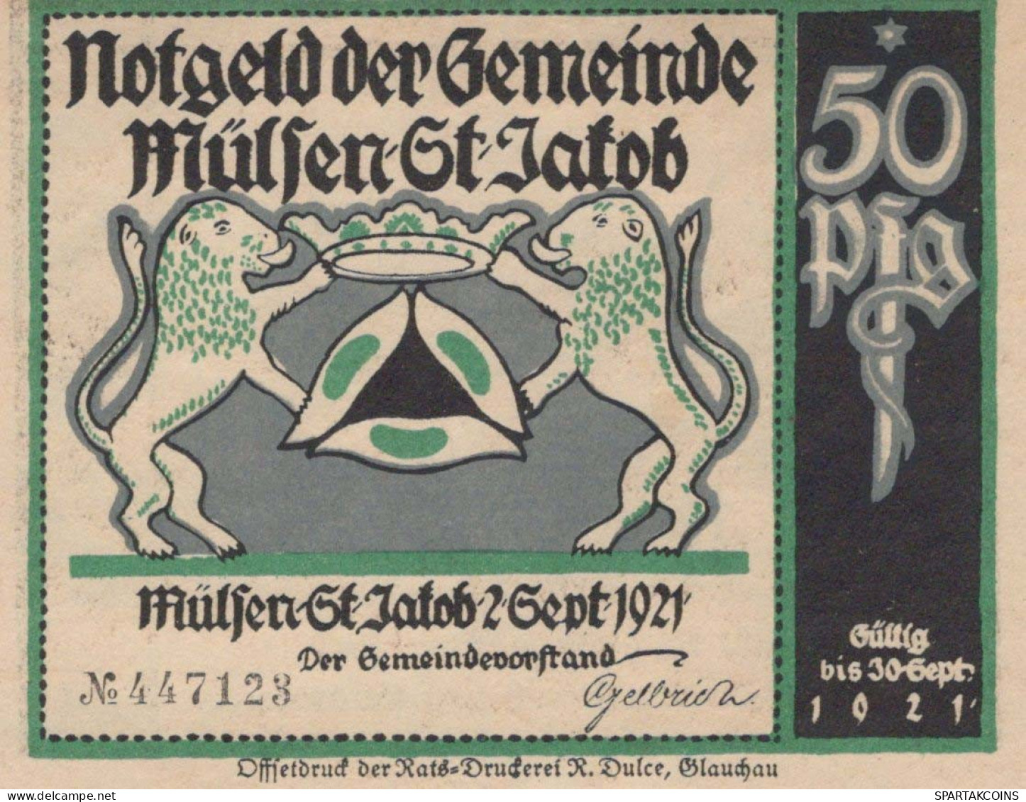 50 PFENNIG 1921 Stadt MÜLSEN-SANKT JAKOB Saxony UNC DEUTSCHLAND Notgeld #PH893 - [11] Local Banknote Issues