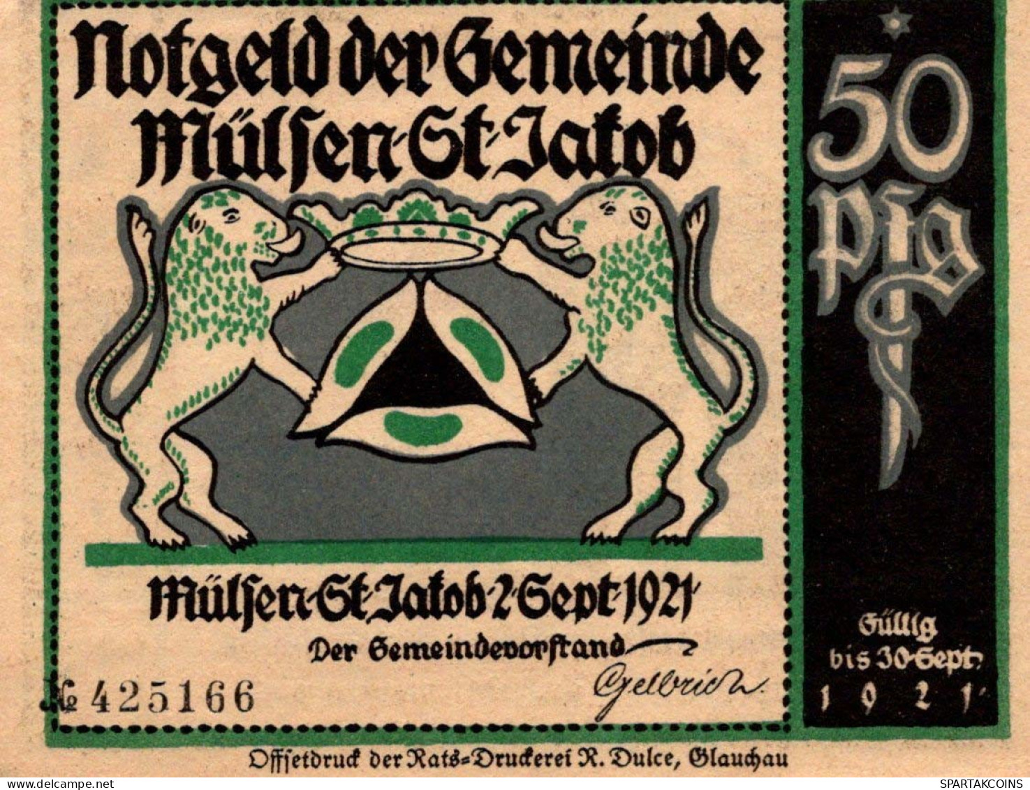 50 PFENNIG 1921 Stadt MÜLSEN-SANKT JAKOB Saxony UNC DEUTSCHLAND Notgeld #PC305 - [11] Local Banknote Issues