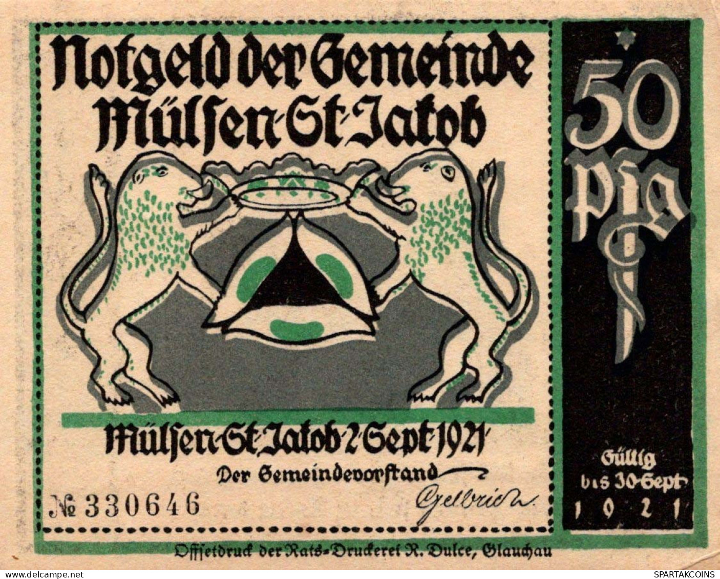 50 PFENNIG 1921 Stadt MÜLSEN-SANKT JAKOB Saxony UNC DEUTSCHLAND Notgeld #PC304 - [11] Local Banknote Issues