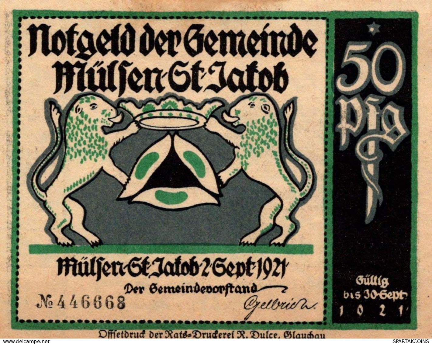 50 PFENNIG 1921 Stadt MÜLSEN-SANKT JAKOB Saxony DEUTSCHLAND Notgeld #PF608 - [11] Local Banknote Issues