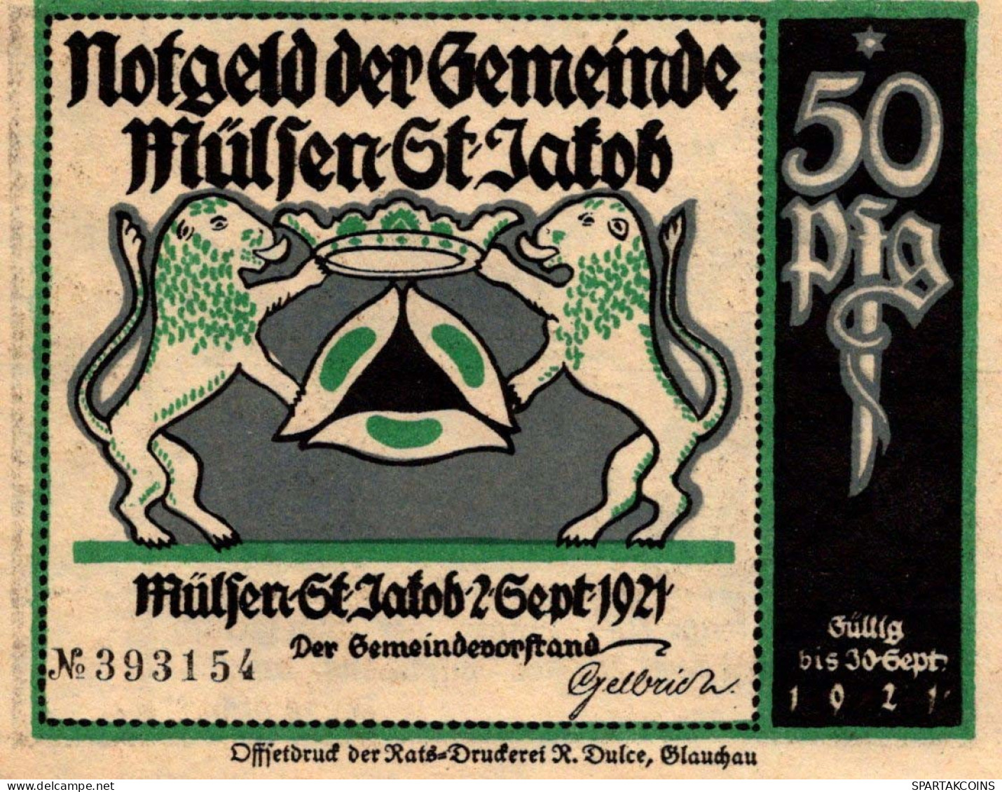 50 PFENNIG 1921 Stadt MÜLSEN-SANKT JAKOB Saxony DEUTSCHLAND Notgeld #PF603 - [11] Local Banknote Issues