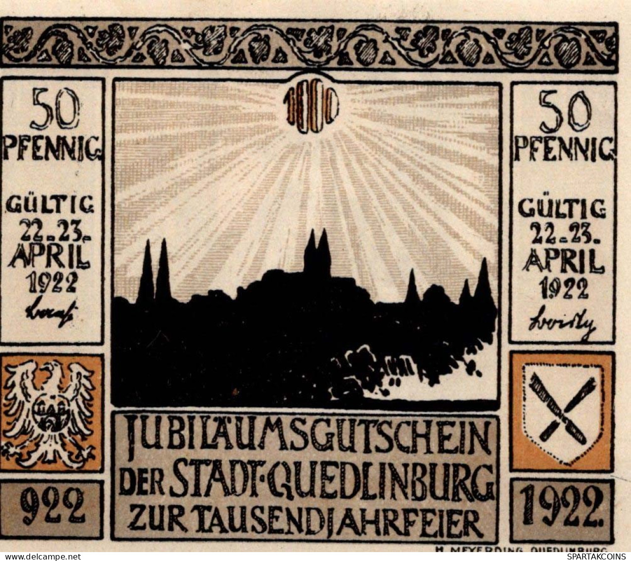 50 PFENNIG 1922 Stadt QUEDLINBURG Saxony UNC DEUTSCHLAND Notgeld Banknote #PB838 - [11] Local Banknote Issues