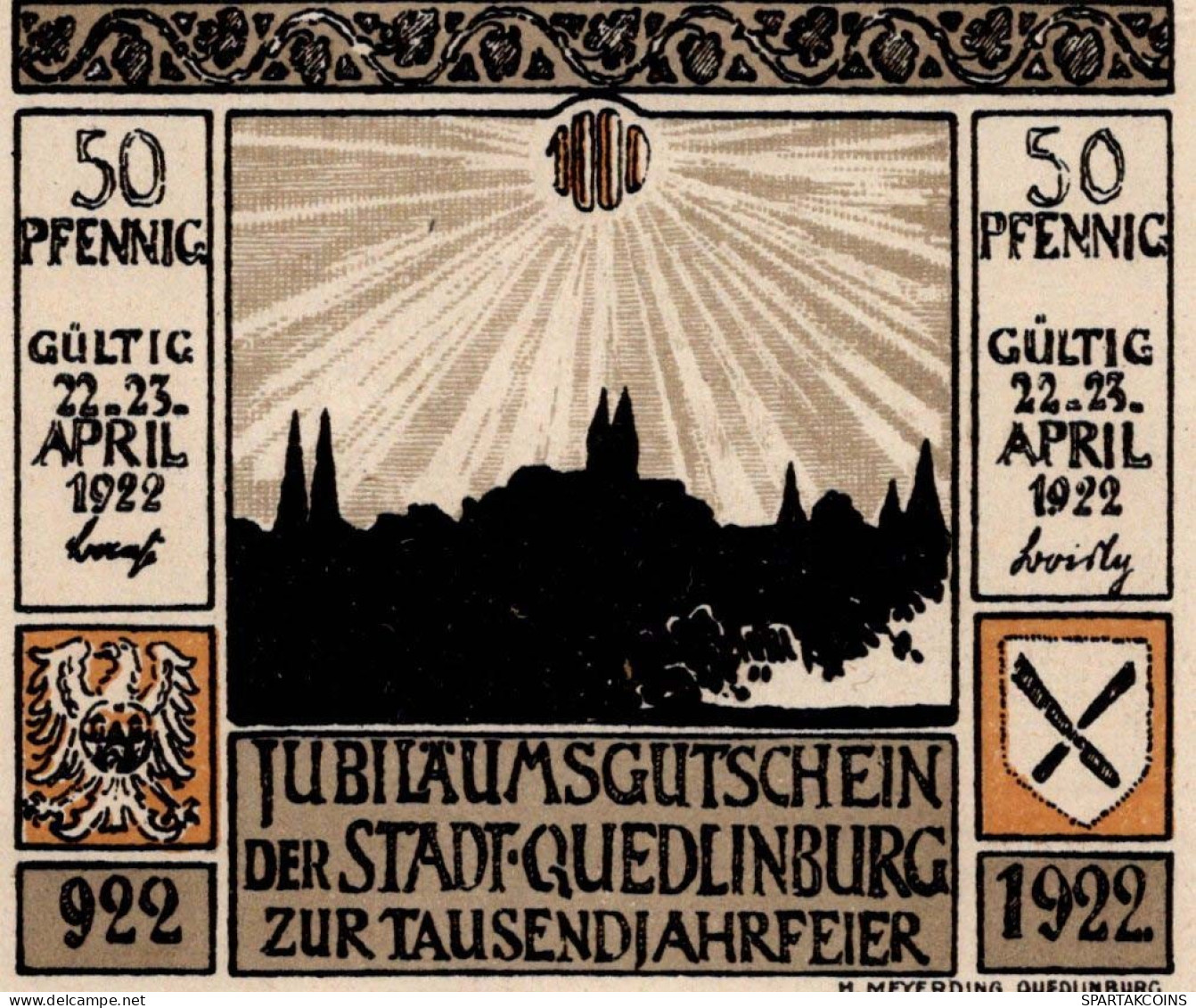 50 PFENNIG 1922 Stadt QUEDLINBURG Saxony UNC DEUTSCHLAND Notgeld Banknote #PB840 - [11] Local Banknote Issues
