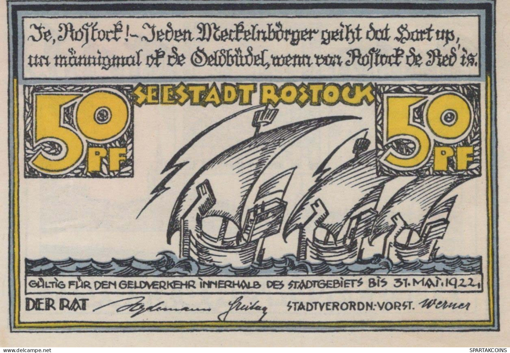 50 PFENNIG 1922 Stadt ROSTOCK Mecklenburg-Schwerin UNC DEUTSCHLAND #PI920 - [11] Local Banknote Issues