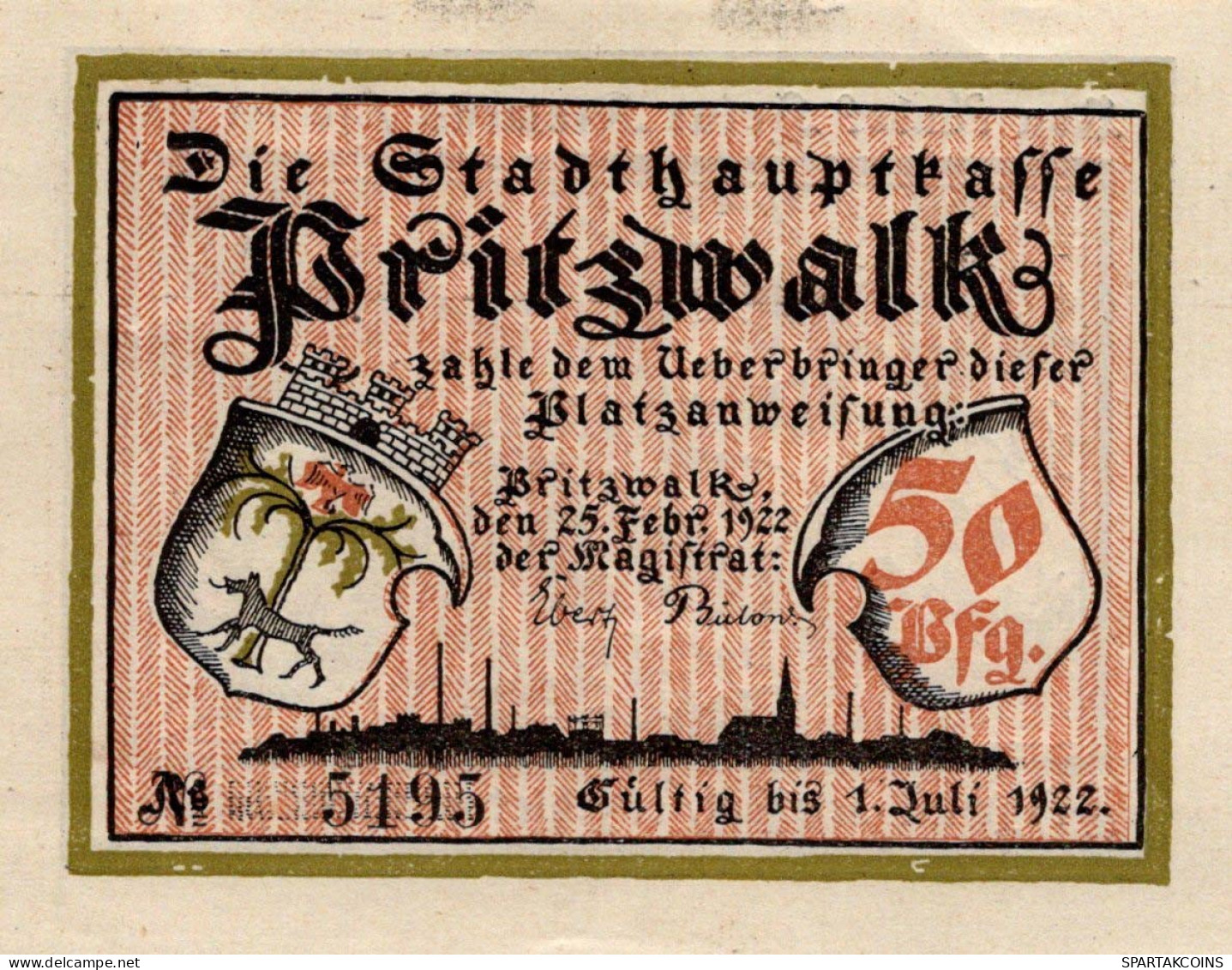 50 PFENNIG 1922 Stadt PRITZWALK Brandenburg UNC DEUTSCHLAND Notgeld #PB739 - Lokale Ausgaben
