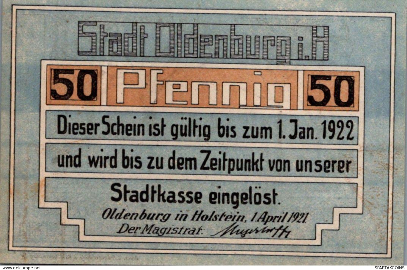 50 PFENNIG 1922 Stadt OLDENBURG IN HOLSTEIN Schleswig-Holstein DEUTSCHLAND #PF429 - [11] Local Banknote Issues