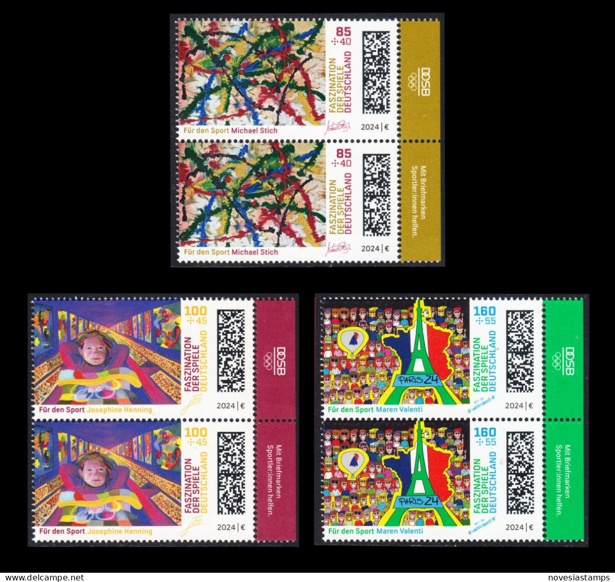 !a! GERMANY 2024 Mi. 3825-3827 MNH SET Of 3 Vert.PAIRS W/ Right Margins (b) - Olympic Games 2024, Paris - Unused Stamps