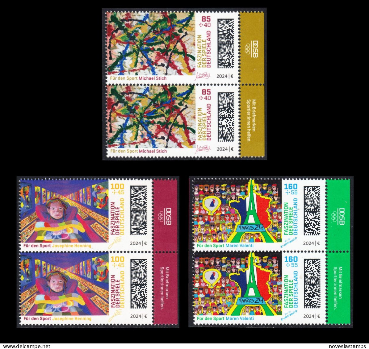 !a! GERMANY 2024 Mi. 3825-3827 MNH SET Of 3 Vert.PAIRS W/ Right Margins (b) - Olympic Games 2024, Paris - Neufs