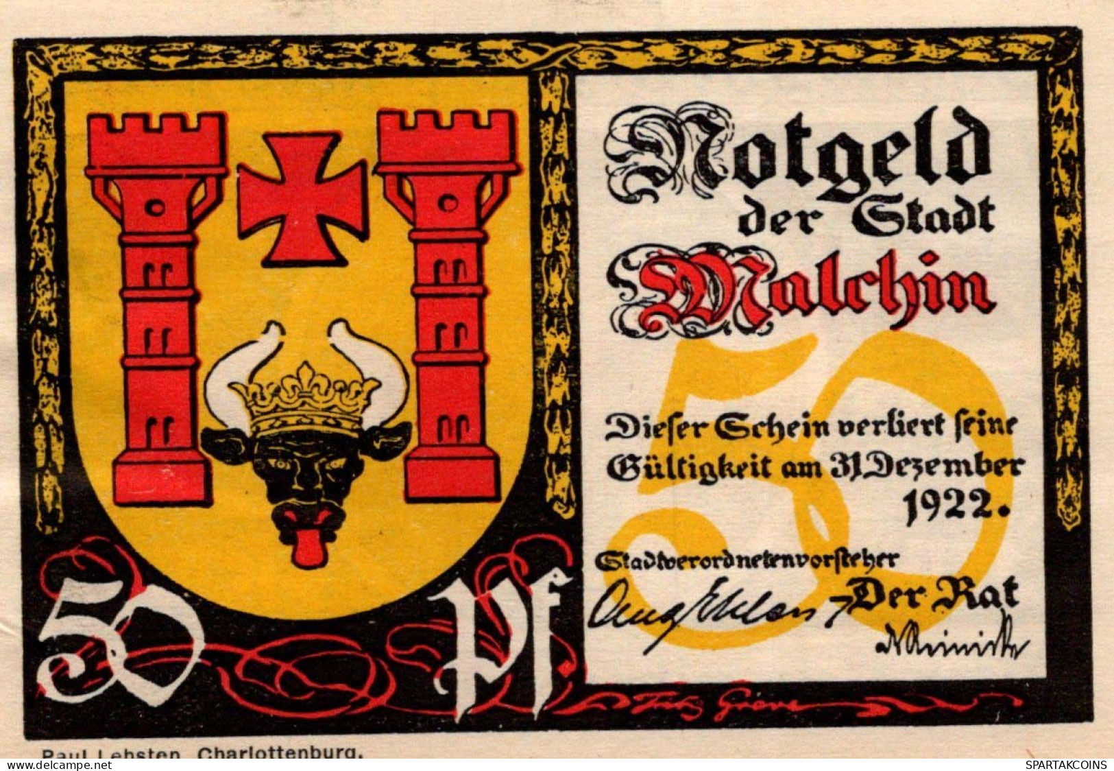 50 PFENNIG 1922 Stadt MALCHIN Mecklenburg-Schwerin UNC DEUTSCHLAND #PI743 - Lokale Ausgaben