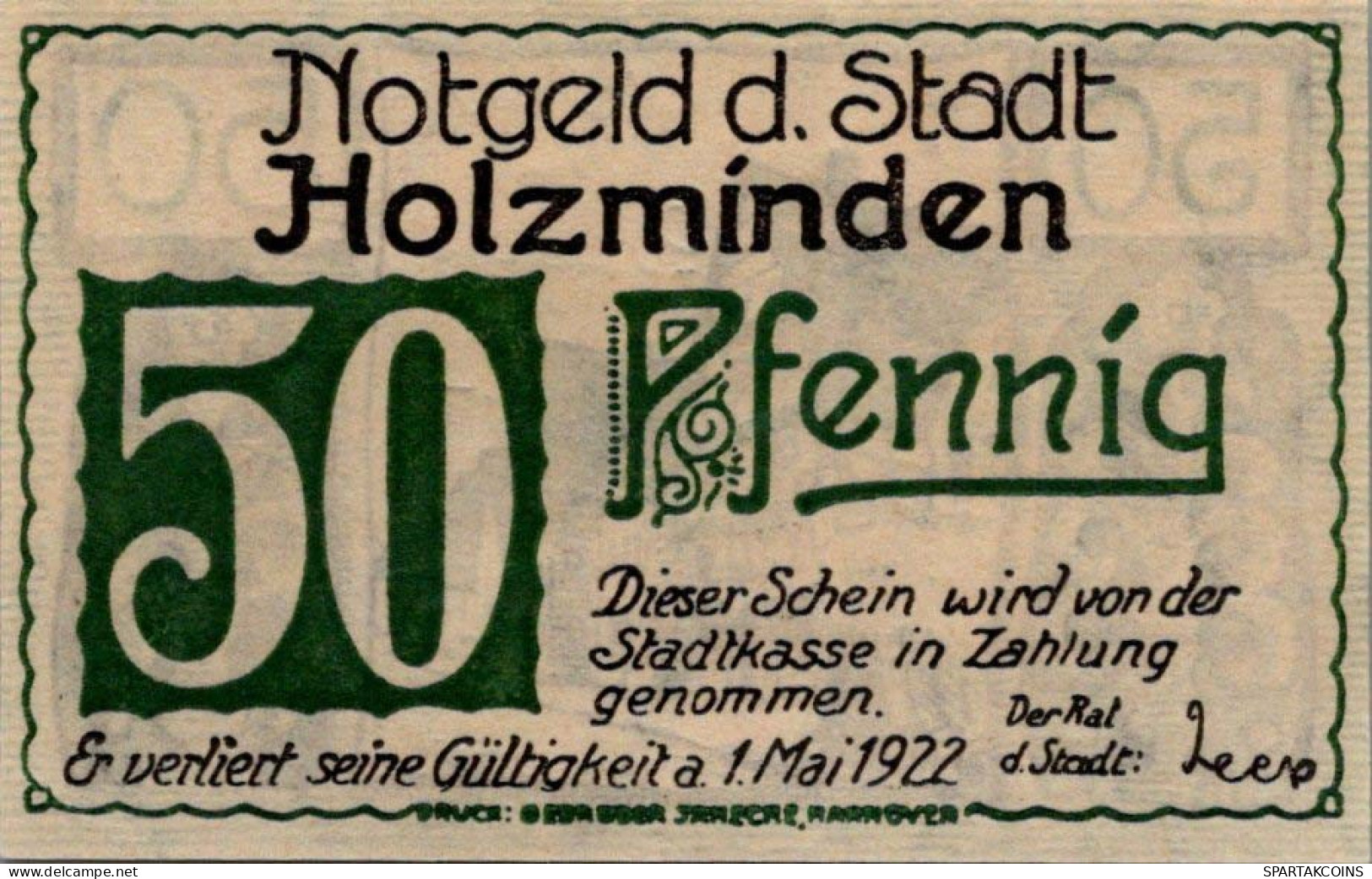 50 PFENNIG 1922 Stadt HOLZMINDEN Brunswick DEUTSCHLAND Notgeld Banknote #PG398 - [11] Emissioni Locali