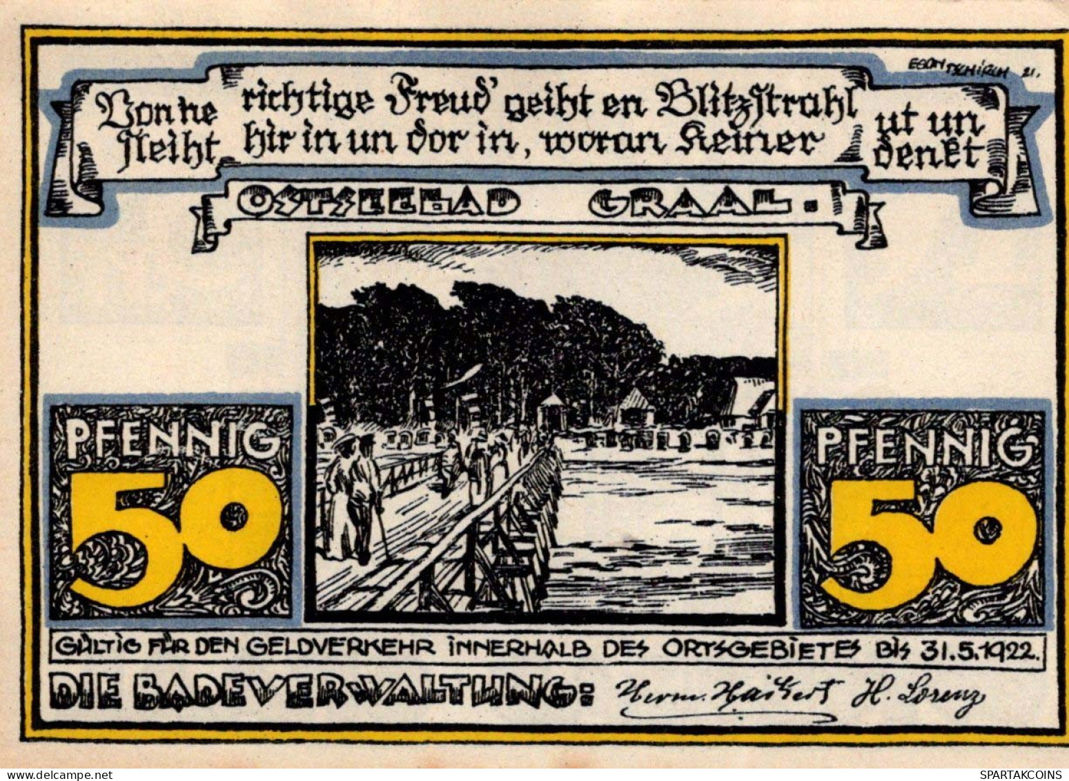50 PFENNIG 1922 Stadt GRAAL Mecklenburg-Schwerin UNC DEUTSCHLAND Notgeld #PH277 - [11] Emissioni Locali