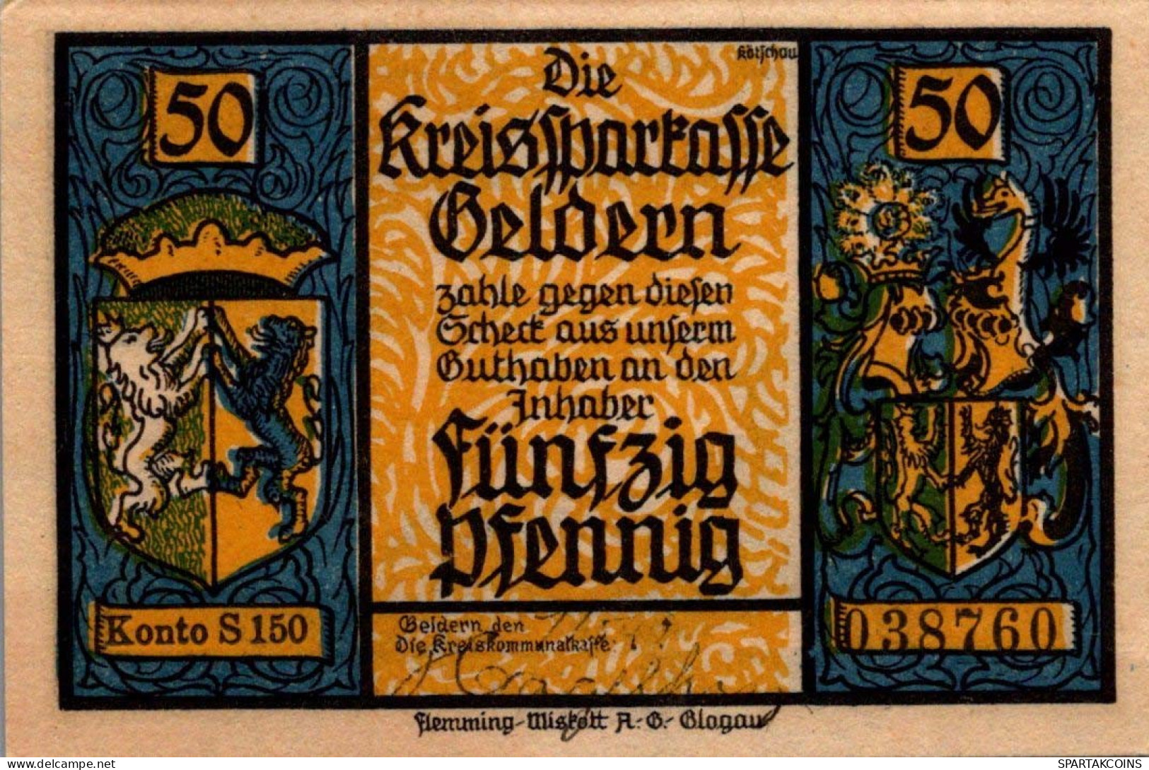 50 PFENNIG 1922 Stadt GELDERN Rhine UNC DEUTSCHLAND Notgeld Banknote #PH637 - [11] Lokale Uitgaven