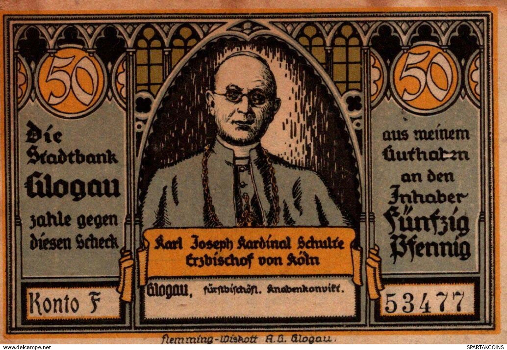 50 PFENNIG 1922 Stadt GLOGAU Niedrigeren Silesia UNC DEUTSCHLAND Notgeld #PC979 - [11] Local Banknote Issues