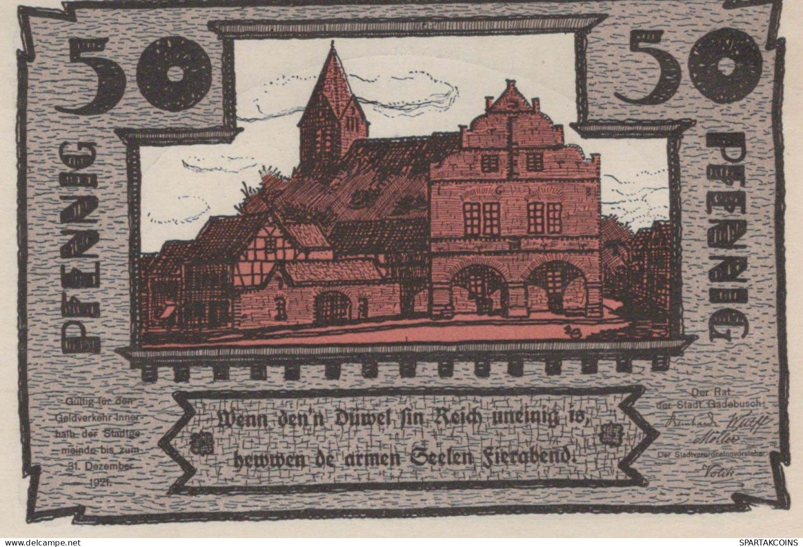 50 PFENNIG 1922 Stadt GADEBUSCH Mecklenburg-Schwerin UNC DEUTSCHLAND #PI595 - Lokale Ausgaben