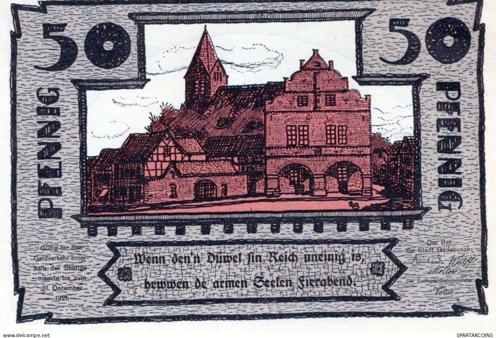 50 PFENNIG 1922 Stadt GADEBUSCH Mecklenburg-Schwerin UNC DEUTSCHLAND #PI595 - Lokale Ausgaben