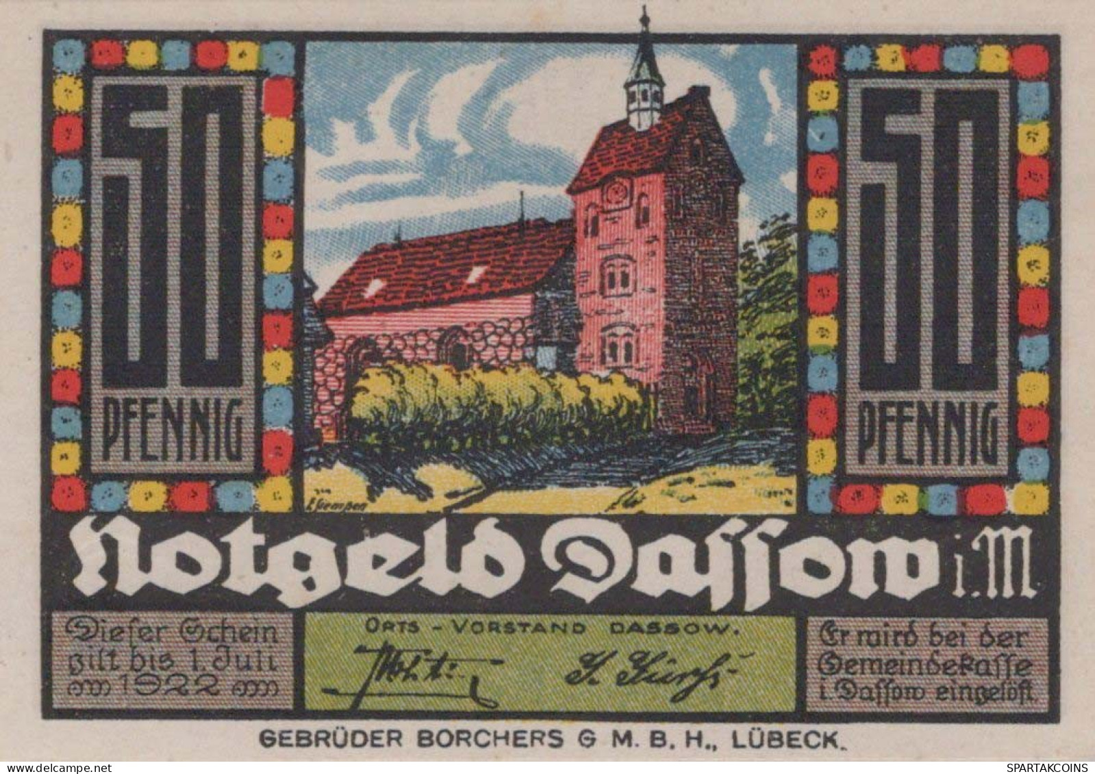 50 PFENNIG 1922 Stadt DASSOW Mecklenburg-Schwerin UNC DEUTSCHLAND Notgeld #PA428 - [11] Local Banknote Issues