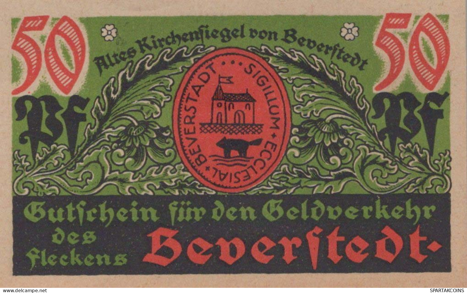 50 PFENNIG 1922 Stadt BEVERSTEDT Hanover DEUTSCHLAND Notgeld Banknote #PF811 - [11] Lokale Uitgaven