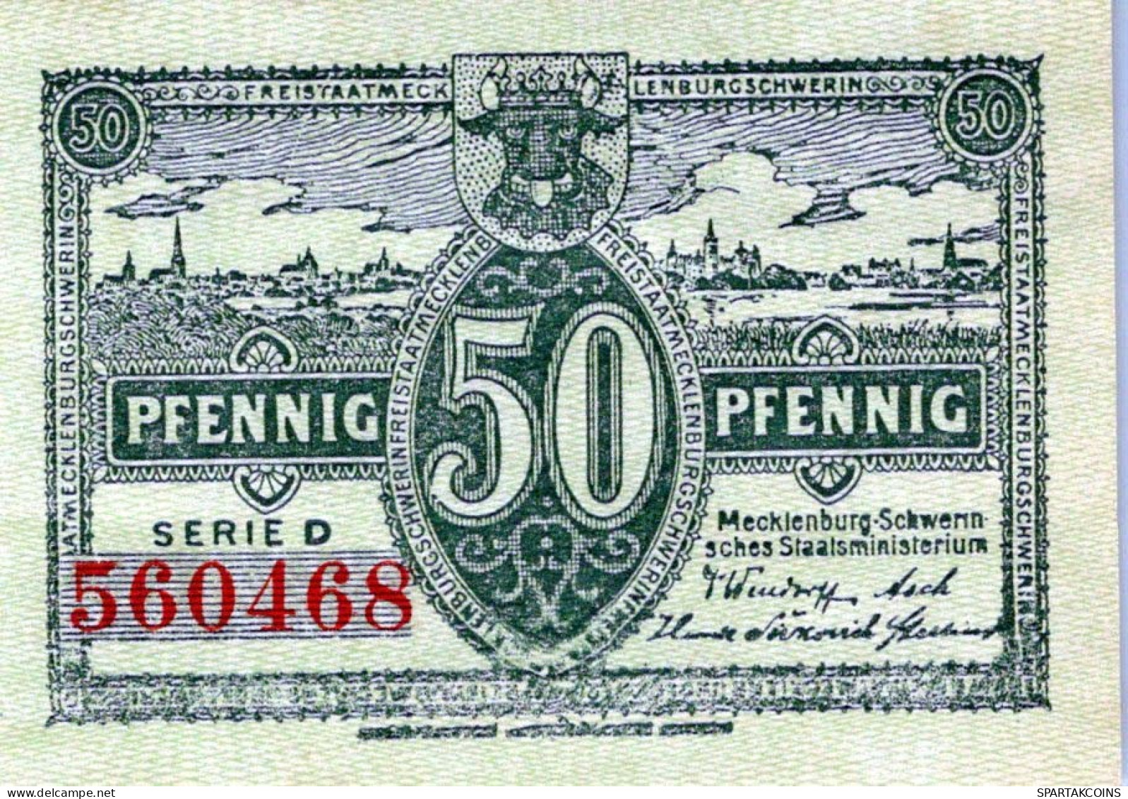50 PFENNIG 1922 MECKLENBURG-SCHWERIN Mecklenburg-Schwerin UNC DEUTSCHLAND #PI739 - [11] Emissioni Locali