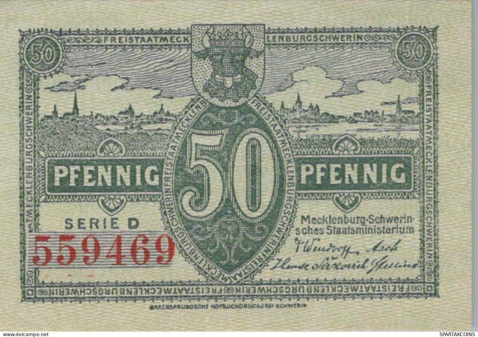 50 PFENNIG 1922 MECKLENBURG-SCHWERIN Mecklenburg-Schwerin DEUTSCHLAND #PG029 - [11] Lokale Uitgaven