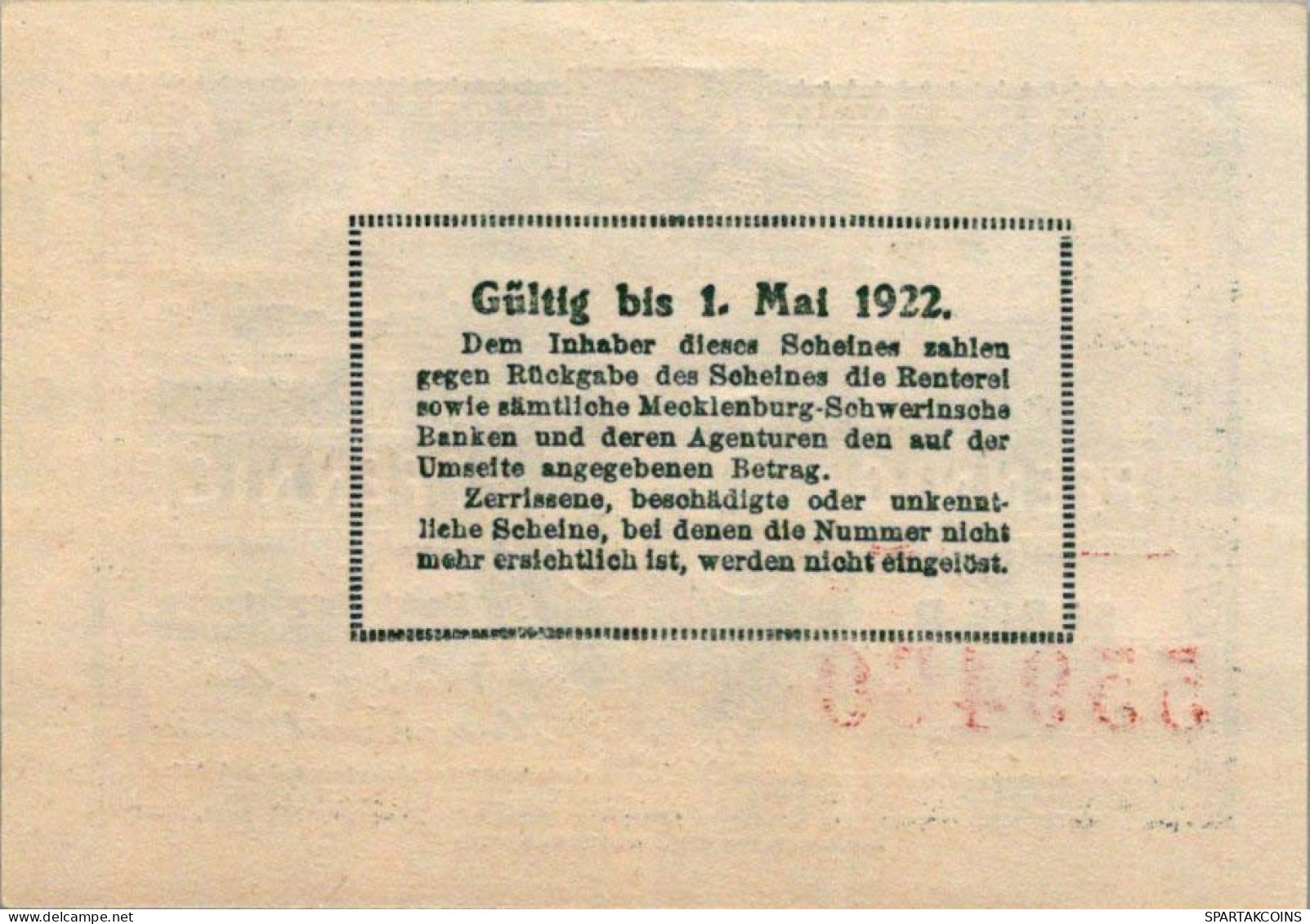 50 PFENNIG 1922 MECKLENBURG-SCHWERIN Mecklenburg-Schwerin DEUTSCHLAND #PG029 - [11] Emissions Locales