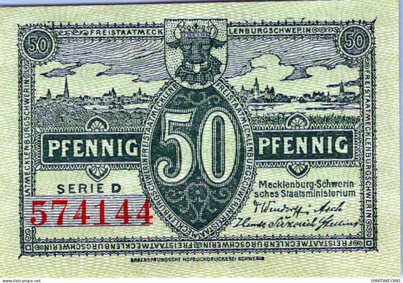 50 PFENNIG 1922 MECKLENBURG-SCHWERIN Mecklenburg-Schwerin DEUTSCHLAND #PF565 - [11] Local Banknote Issues