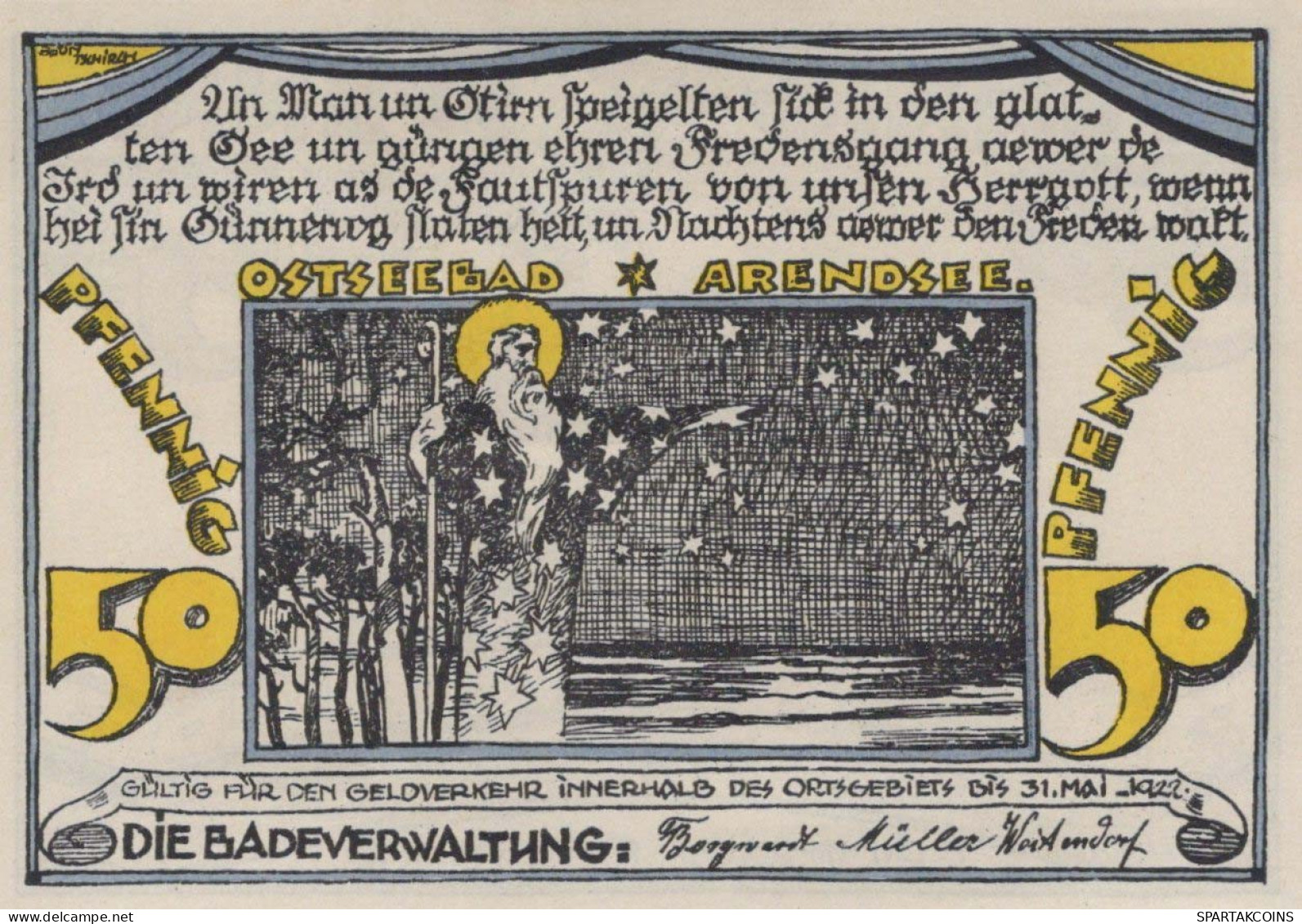 50 PFENNIG 1922 ARENDSEE AN DER OSTSEE Mecklenburg-Schwerin UNC DEUTSCHLAND #PA122 - [11] Emissioni Locali