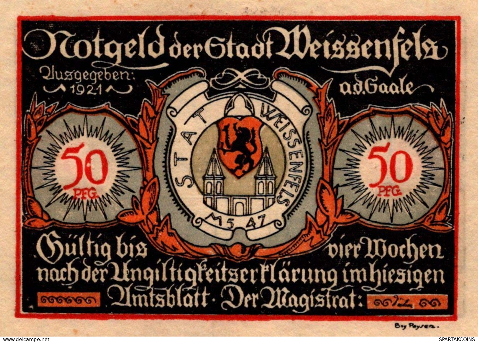 50 PFENNIG 1921 Stadt WEISSENFELS Saxony DEUTSCHLAND Notgeld Banknote #PF935 - [11] Local Banknote Issues