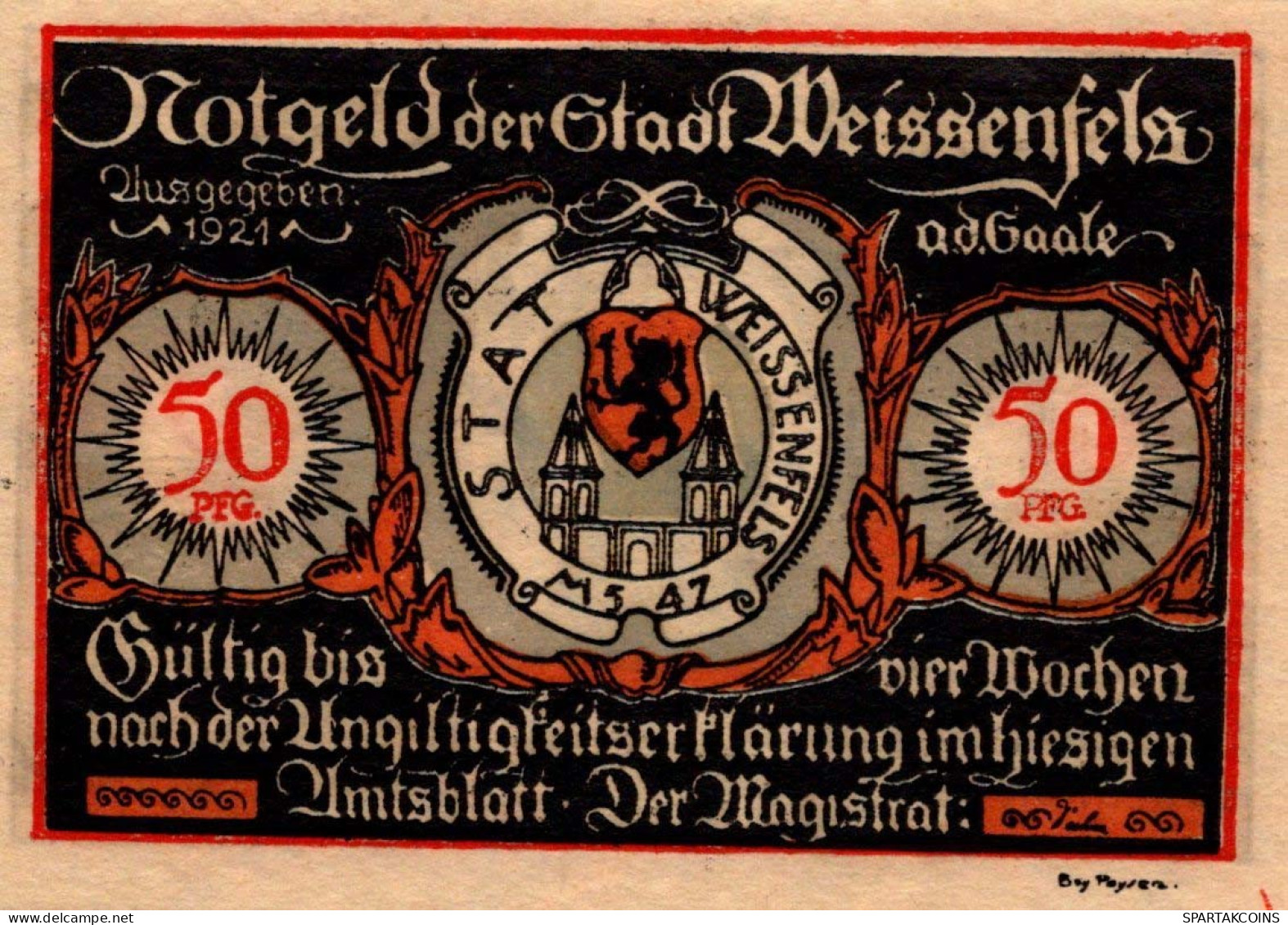 50 PFENNIG 1921 Stadt WEISSENFELS Saxony DEUTSCHLAND Notgeld Banknote #PF933 - [11] Emissions Locales