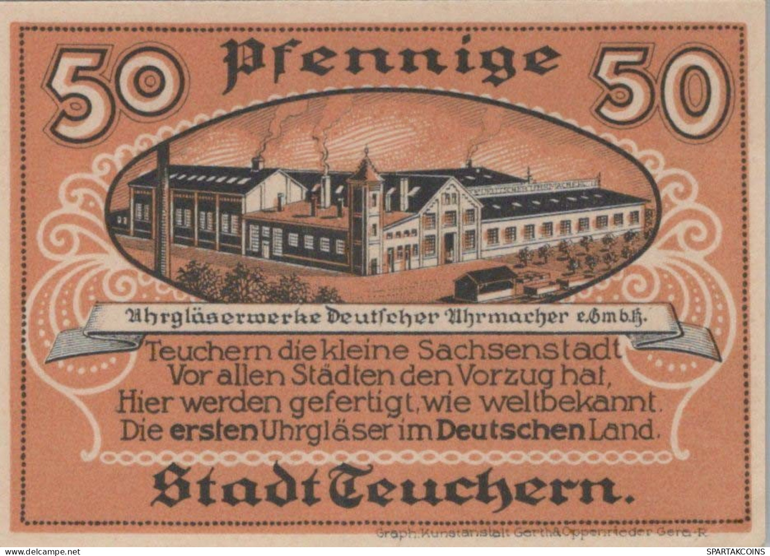 50 PFENNIG 1921 Stadt TEUCHERN Saxony UNC DEUTSCHLAND Notgeld Banknote #PJ049 - [11] Lokale Uitgaven