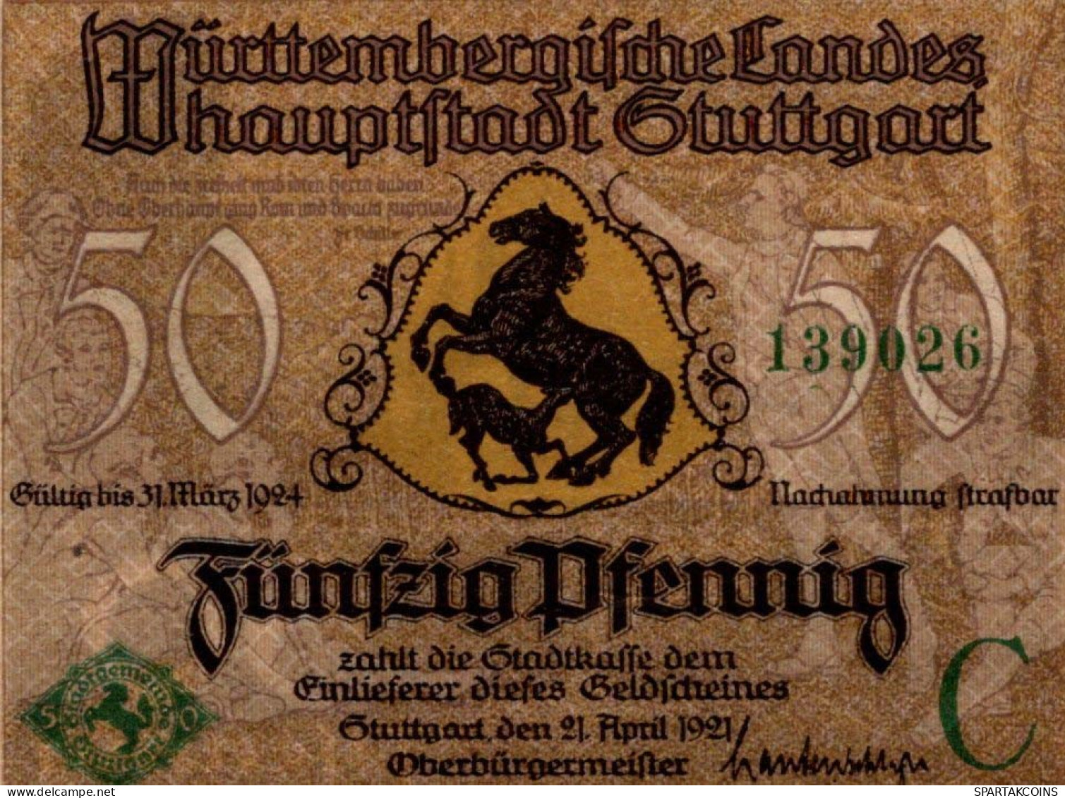 50 PFENNIG 1921 Stadt STUTTGART Württemberg UNC DEUTSCHLAND Notgeld #PC436 - [11] Local Banknote Issues